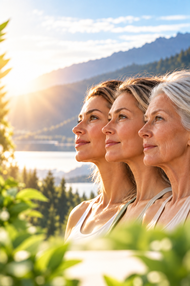 Drei Generationen im goldenen Morgenlicht
